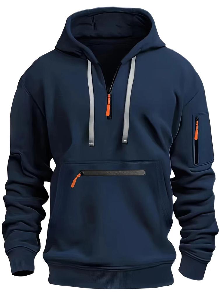 Men's Waterproof Hooded Jacket with Zipper Pocket - Everyday Sportswear for Autumn and Winter