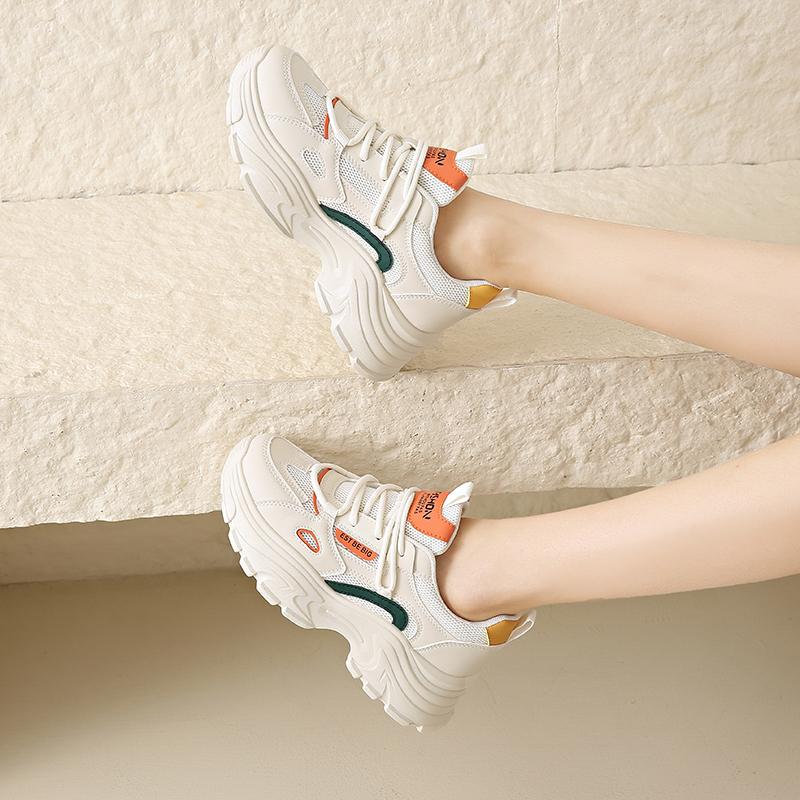 Fashion CRLAYDK Designer Chunky Sneakers for Women Platform Mesh White Casual Dad Shoes Ladies Wedge Walking Breathable Lace Up Tennis