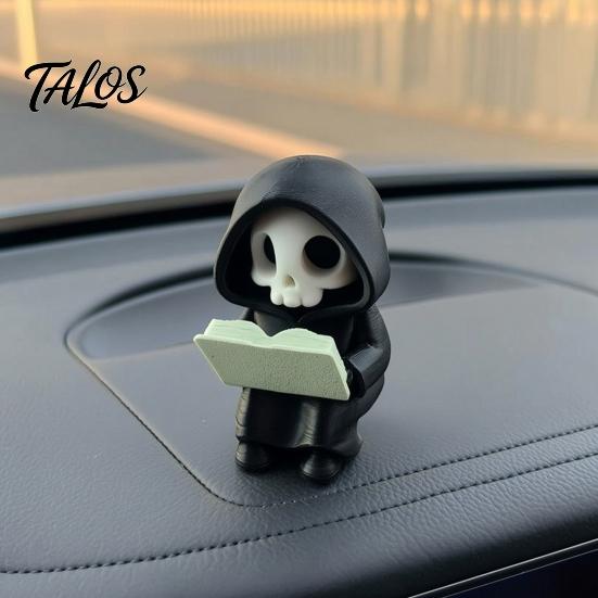 Miniature Horror Decoration Dark Style Halloween Ornament, Mini 3D Printed Hooded Skull Compact Desk Exquisite Details Sculpture, for Bookshelf Decor