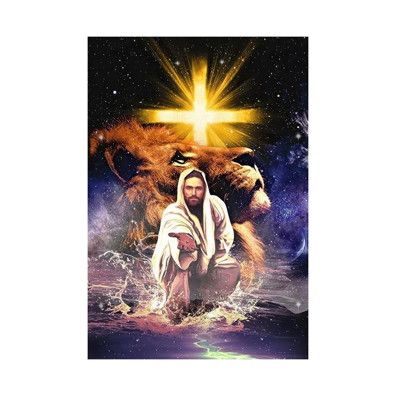 

Inspirational God Jesus Lion Christian Art Canvas Painting Print Give Me Your Hand Wall Decor Poster for Living Room Home Decor Unframed 20x30cm