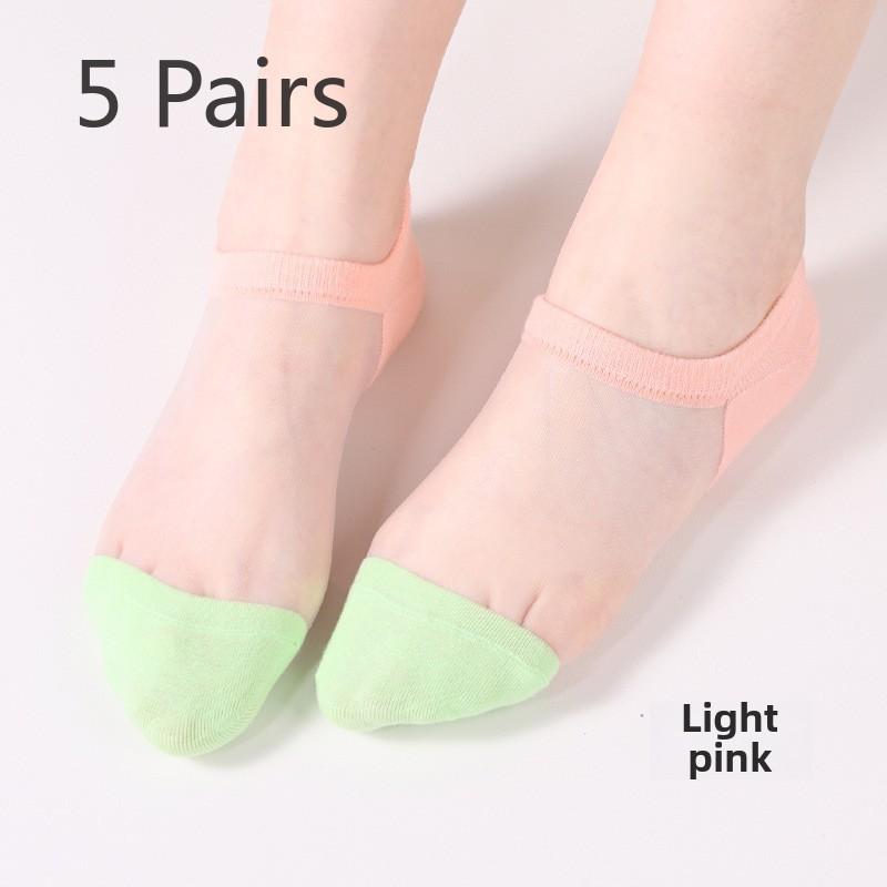 

5 пар носков из тонкой невидимой стеклянной проволоки на весну и осень, износостойкие, антизацепляющиеся, летние, прозрачные, женские носки из кристального шелка розовый