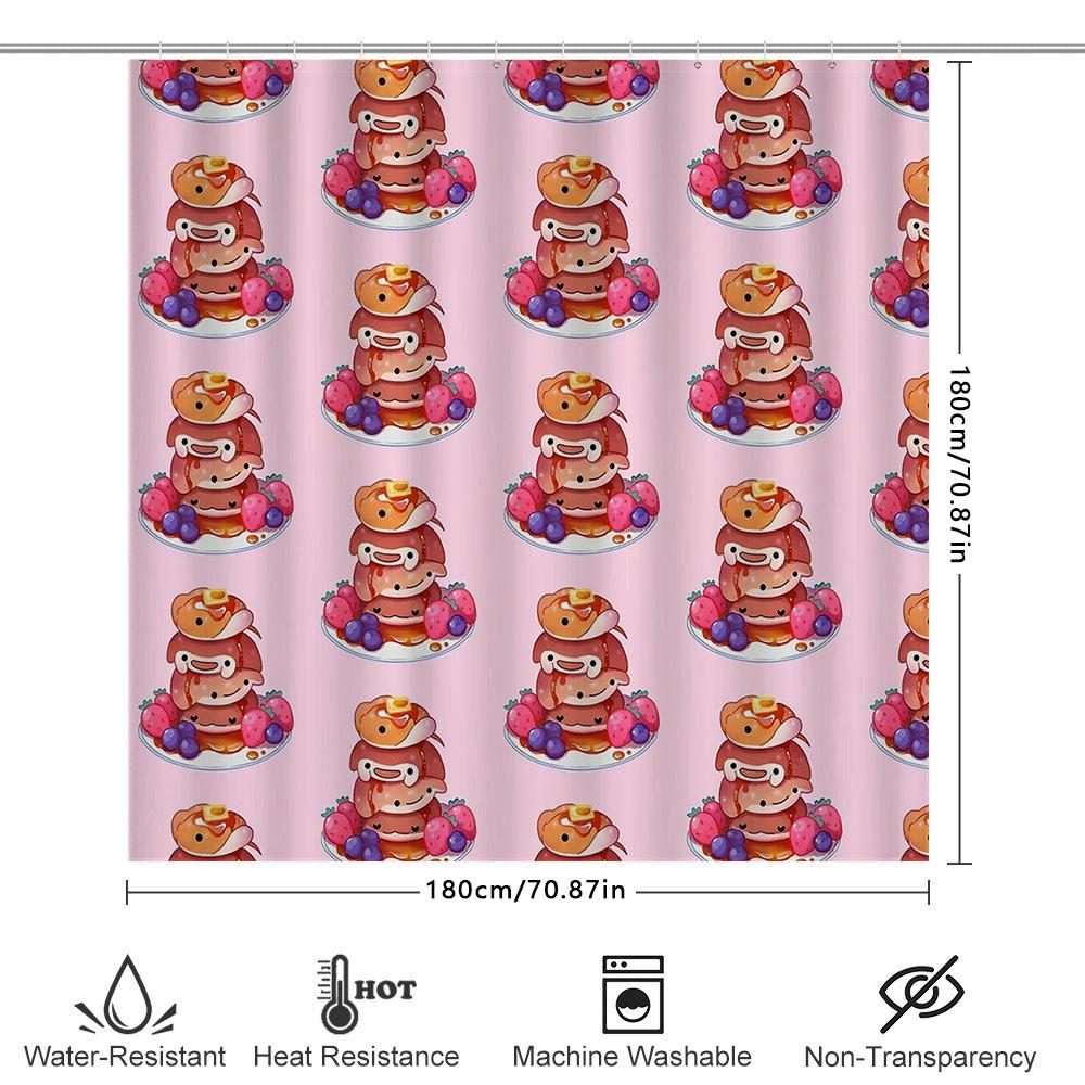 Funny Pancake Shower Curtain Set Cute Breakfast Kitchen Decor Bathroom Fabric Liner Vintage Cartoon Food Themed Washable