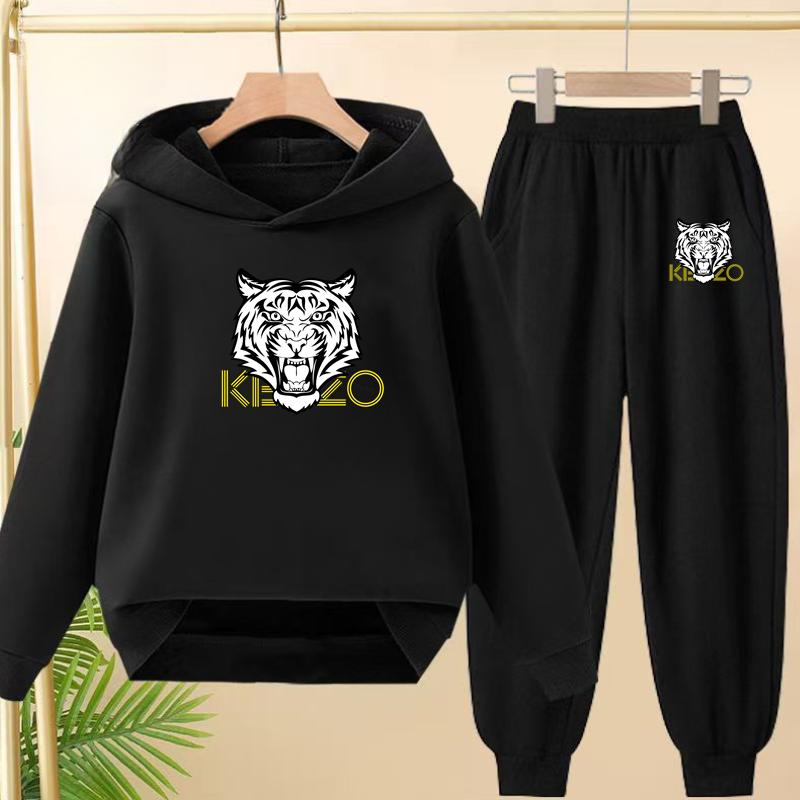 Children's 3-12Yrs Tiger print Pullover Hoodie Boys Girls Toddler Sweatshirt+Trousers Casual Fashion Charming Sports Jogging Set