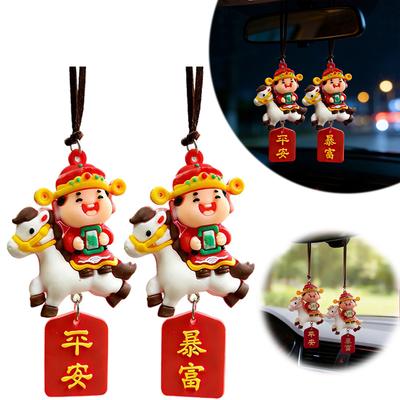 Pferdejahr Maskottchen Autoanhänger Chinesischer Stil Gott des Reichtums Figur Schlüsselanhänger Schmuckstück Glücksbringer Zubehör Auto Innenraum Geschenk