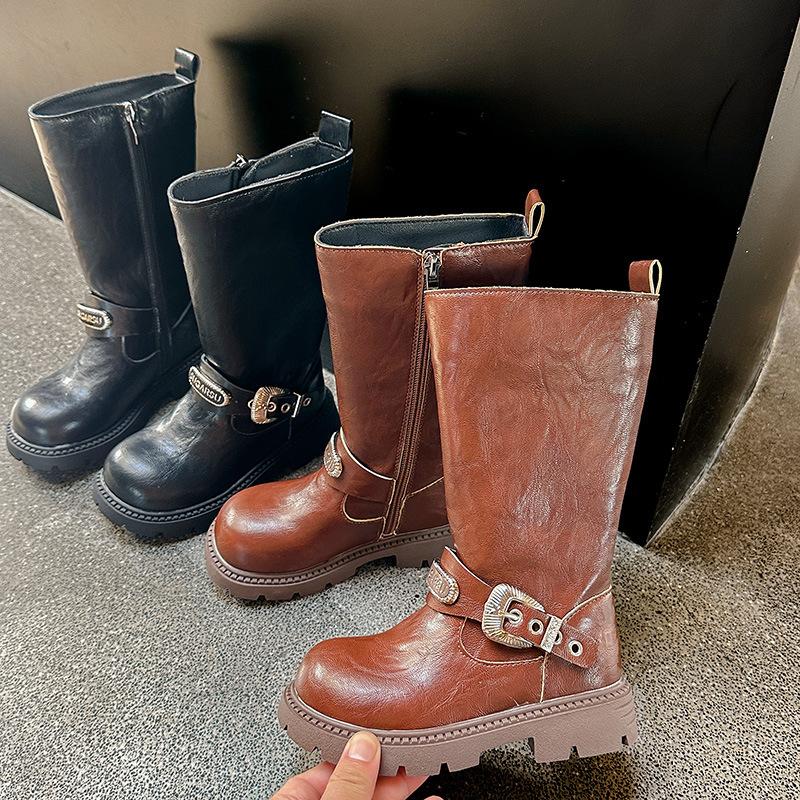 2025 autumn and winter new children's fashion long boots high leather boots medium and older children's knight boots girls' fashion Martin boots