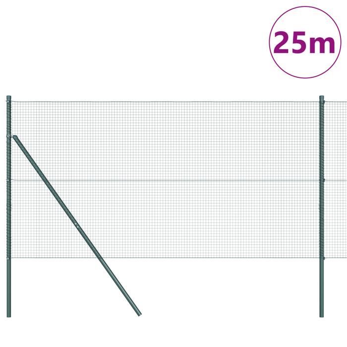 VidaXL Clôture en fil soudé avec 13 poteaux verts 1.4x25 m en acier 3351735