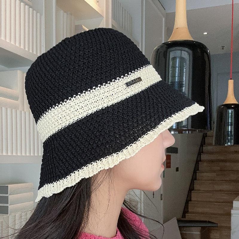 Women's Straw Hat Woven Sunshade Beach Hat Summer Hollow Breathable Bucket Hat Beach Sunshade Hat