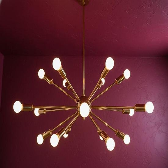 Латунный потолочный светильник-люстра в стиле Мид-сенчури Спутник, современный, ручной работы, 18-ламповый, классическая лампа Спутник, настраиваемое освещение
