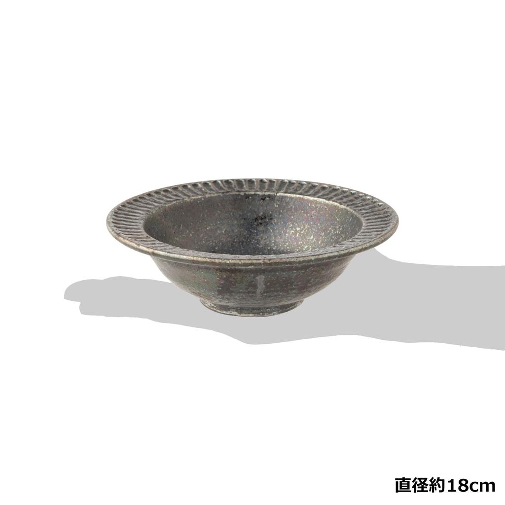 Marui Seito Shigaraki Ware Hechimon Bowl, Diameter 18cm, Black Glaze Carving, Black, MR-3-4145