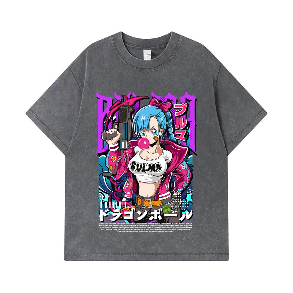 275 GSM Washed T-shirts 100% Cotton Dragon Ball V66 Bulma Print Unisex Heavy Cotton T Shirt