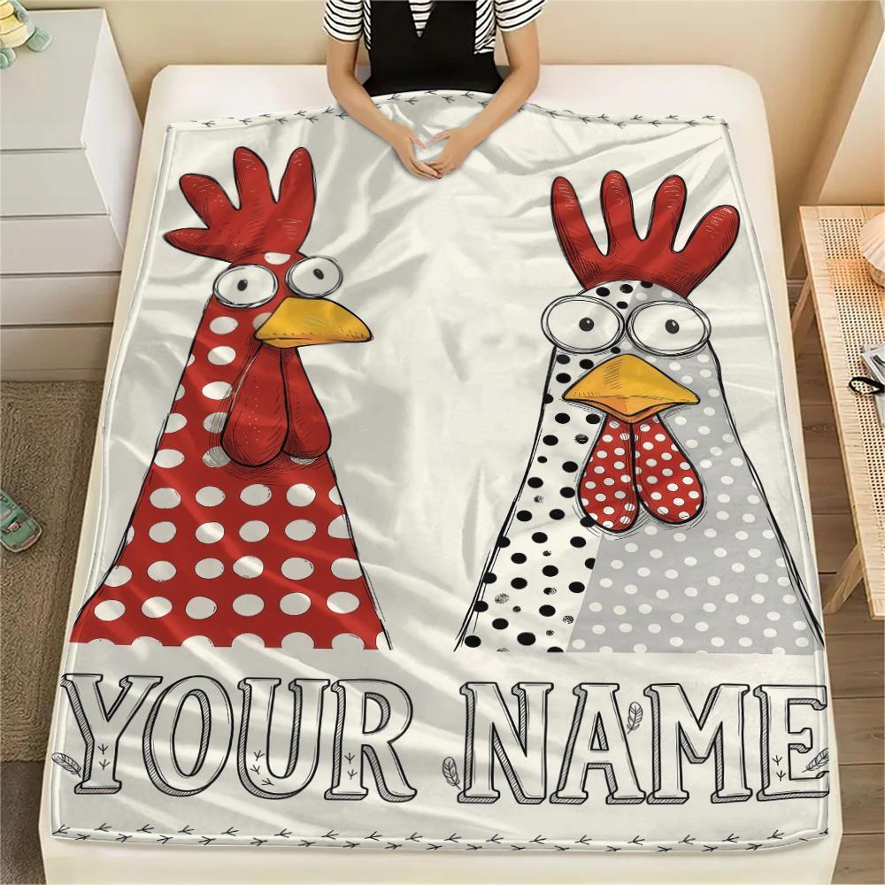 1PC Custom Name Chickens Polka Dots Patterned Flannel Blanket Suitable For All Seasons for Home Decor Warmth and Comfort Gifts Holiday Present_lx