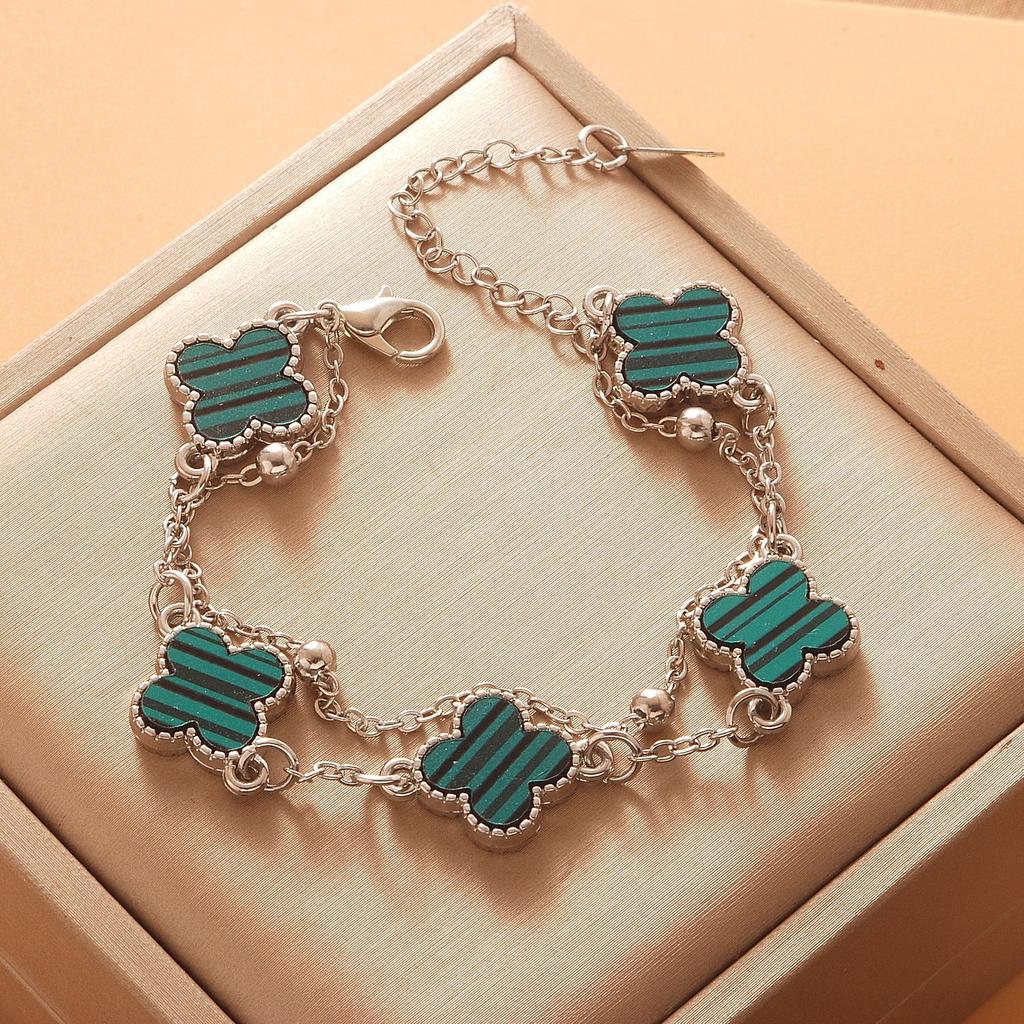 Double-layer Five-flower Four-leaf Clover Bracelet for Women Simple and Fashionable Light Luxury Bracelet