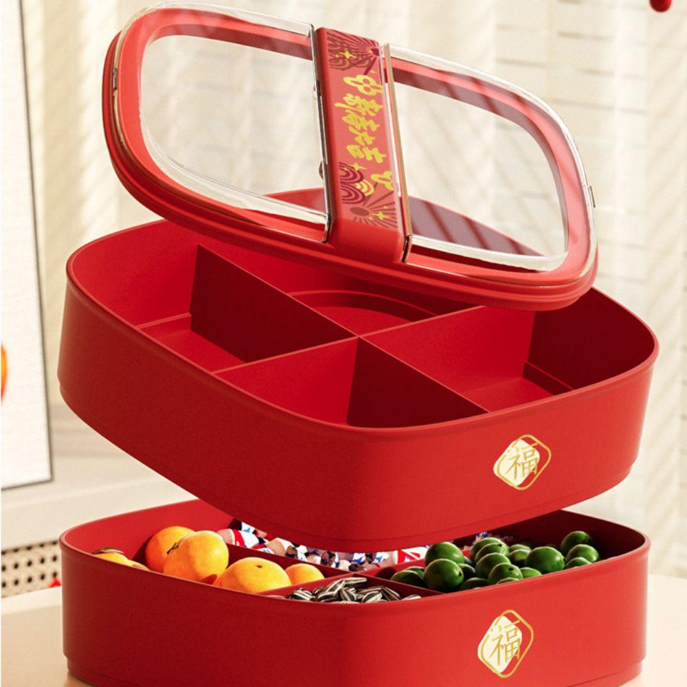 Flip Cover Chinese New Year Candy Fruit Tray Red Candy Box Household Snacks Plate  Wedding