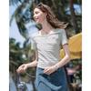 BETU Women's Square Neck Striped Slim-Fit Short Sleeve T-Shirt