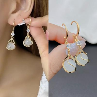 S925 silber nadel ohr schnalle neue opal ohrringe süße design wasser tropfen anhänger lange ohrringe mode ohr schnalle