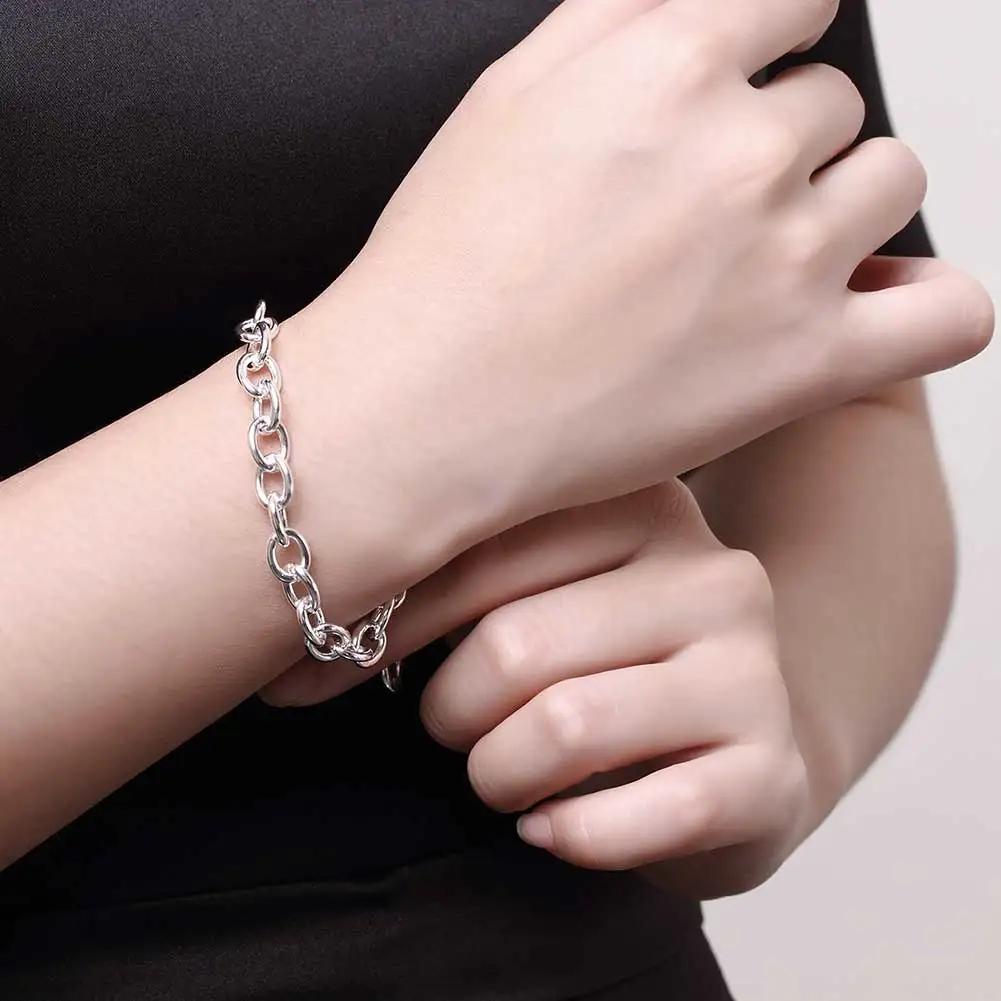 925 Silver Bracelet Buckle Basic Chain Charm Exquisite Women Fashion Wedding Party Gift Jewelry