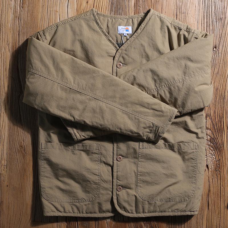 Men s Winter Diamond Lattice Collarless Cotton Jacket - Retro Outdoor Sports Coat 3XL