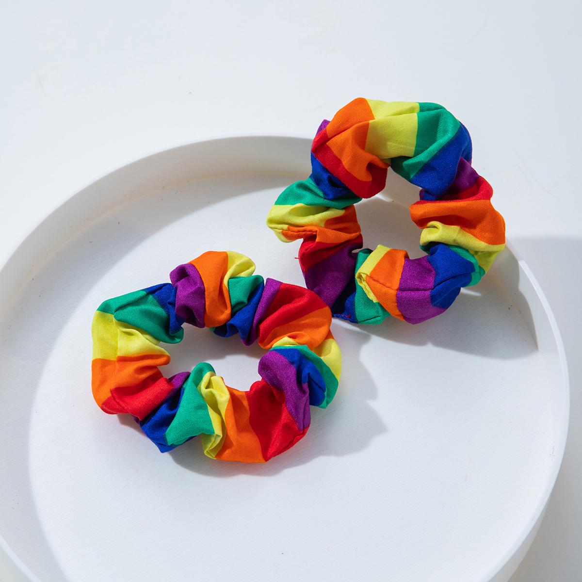

Coloured Rainbow Hair Tie Hair Hoop Pride Day Bandanas Scarf Fashion Striped Rainbow Turban Hair Band For Pride Month