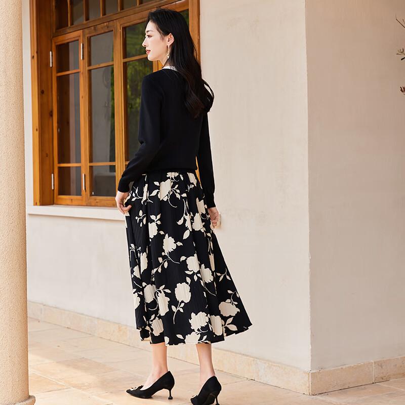 VICTORIA&VERA Elegant Bowknot Pearl Button Long Sleeve Knit Top