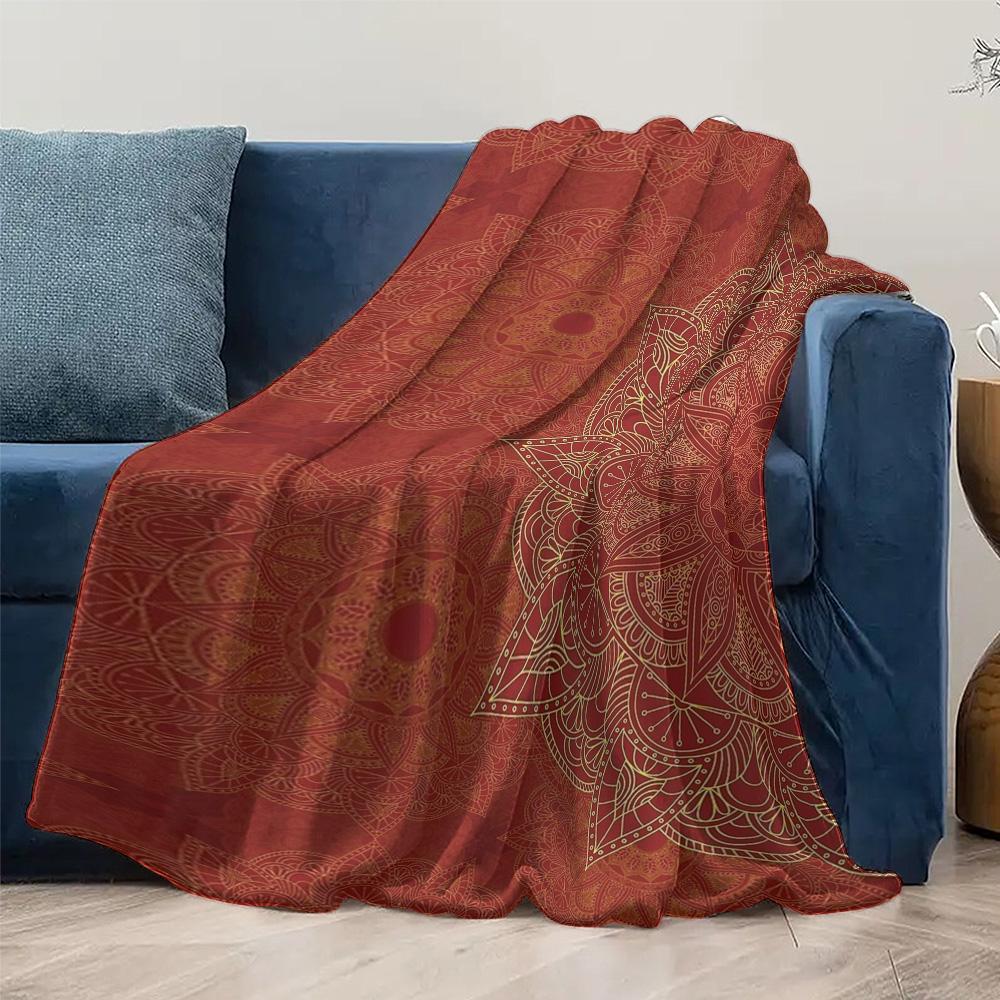 Rote Mandala Fleece-Decke Weiche Warme Überwurfdecke für Sofa Bett Dekorative Überwurfhülle 130x180cm