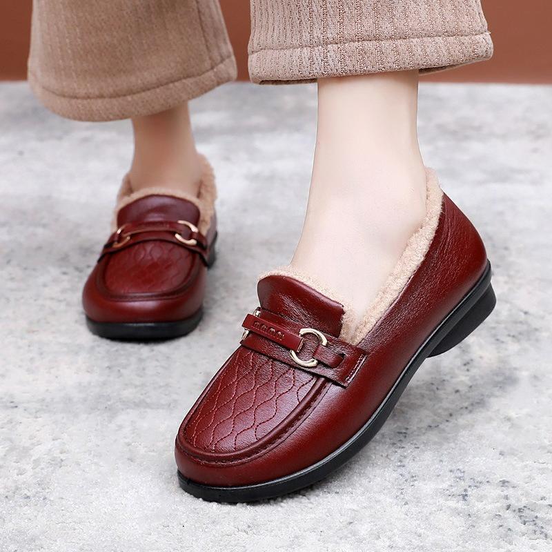 Winter Women's Peas Shoes Plus Velvet Warm Fashion Outer Wear Casual Shoes One-legged Flat-bottomed Mother Cotton Shoes Women