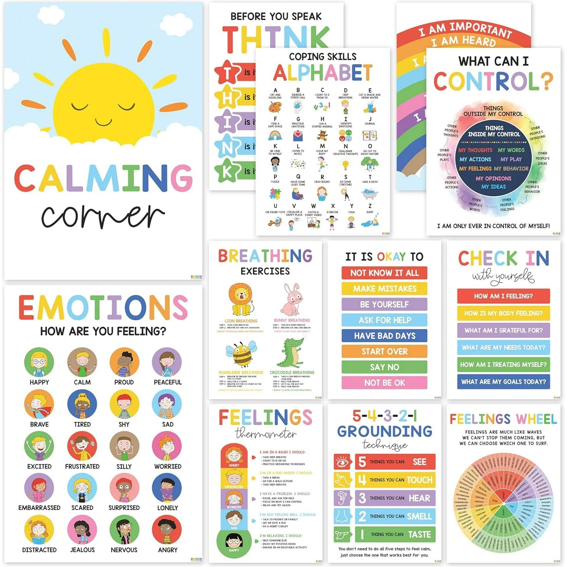 

The New High-value Calm Corner Classroom Poster Student Emotional Roulette and Emotional Poster Mental Health Wall Decoration
