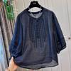 Women's Retro Embroidered Mid-Sleeve Ramie Chiffon Shirt - Lightweight, Loose, Slightly Sheer, Summer 2025 Edition.