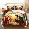 3pcs Nativity Scene Christmas Bedding Holy Family Jesus Mary Joseph Design Duvet Cover Religious Holiday Bedroom Decoration
