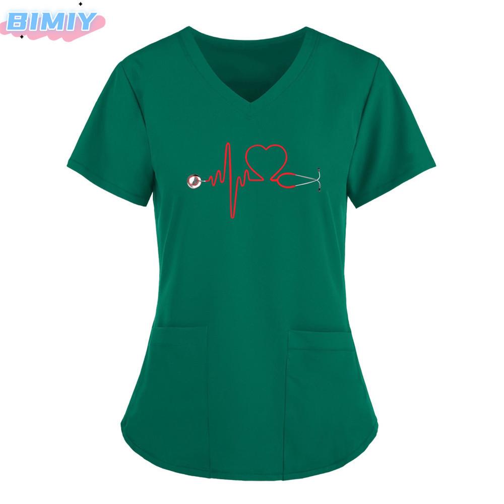 Damen T-Shirt V-Ausschnitt Krankenpflegeuniform Einfarbiges Muster Freizeit T-Shirt