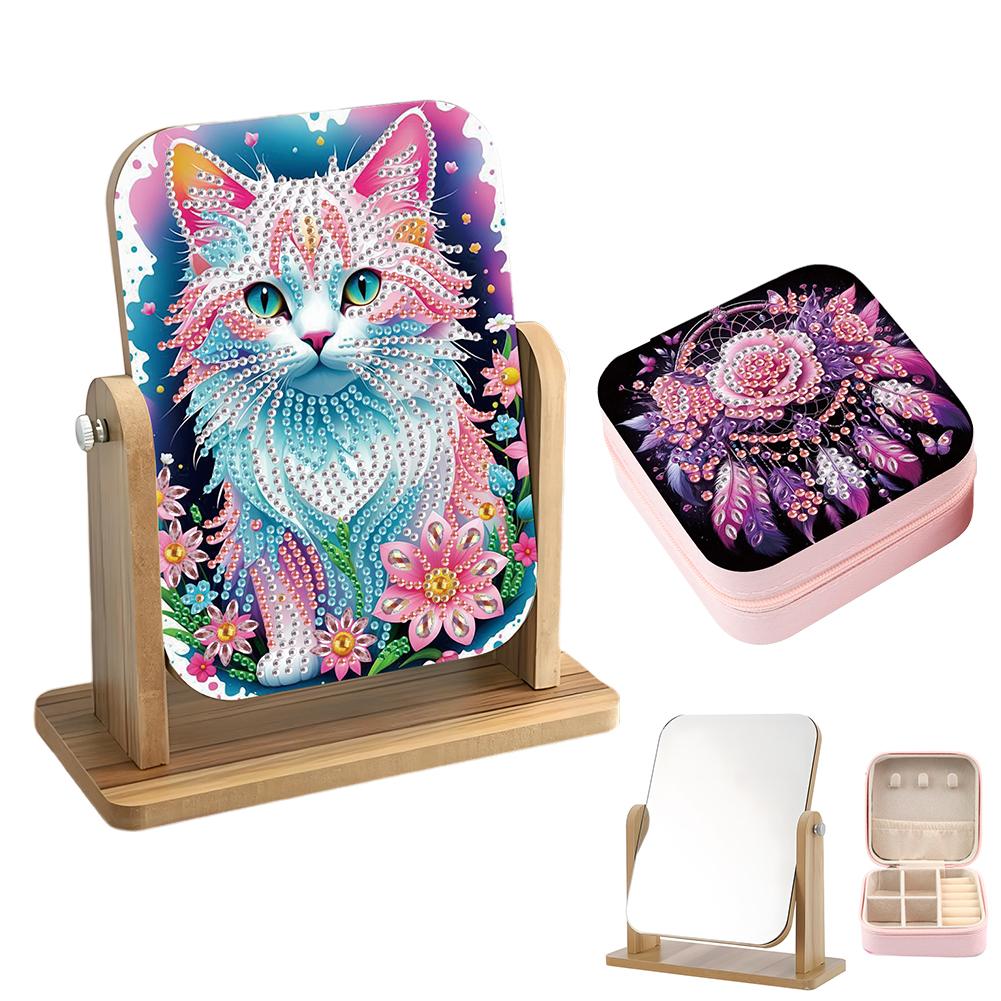 

DIY 5D Diamond Painting Mirror Kit with Diamond Painting Jewelry Box for Home Decoration Unique Handicraft Gift