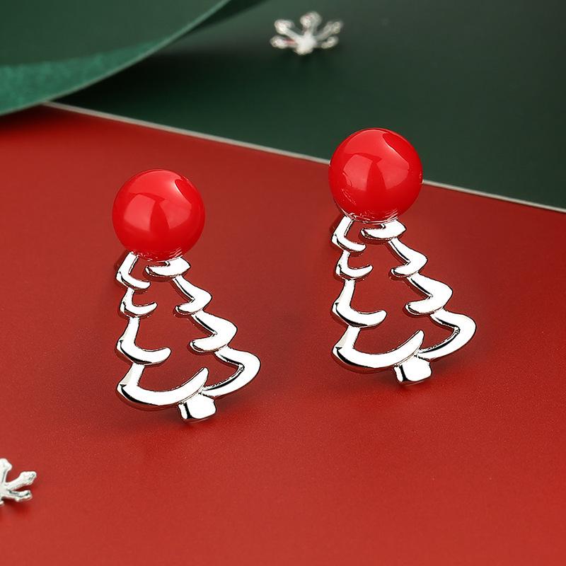 S925 Sterling Silver Reindeer Snowflake Red Earrings - Christmas Series Studs for Women