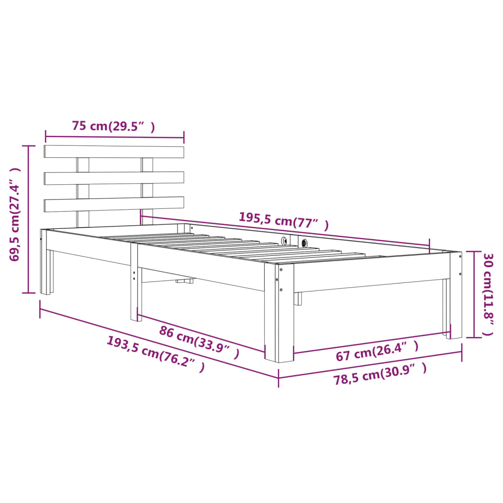 Solid Wood Bed 75 X 190 Cm