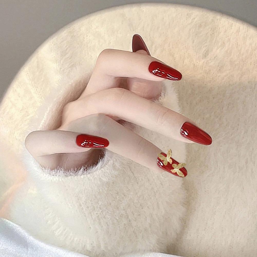 

Medium Length Almond Fake Nails Elliptical Shape Press on Nails Fashion False Nail Girl