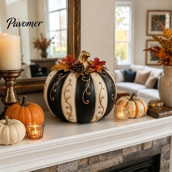 Thanksgiving Home Decorations Fall Pumpkin Decor, Autumn Harvest Resin Figurine, Vintage Entryway Table Seasonal Display Centerpiece for Halloween