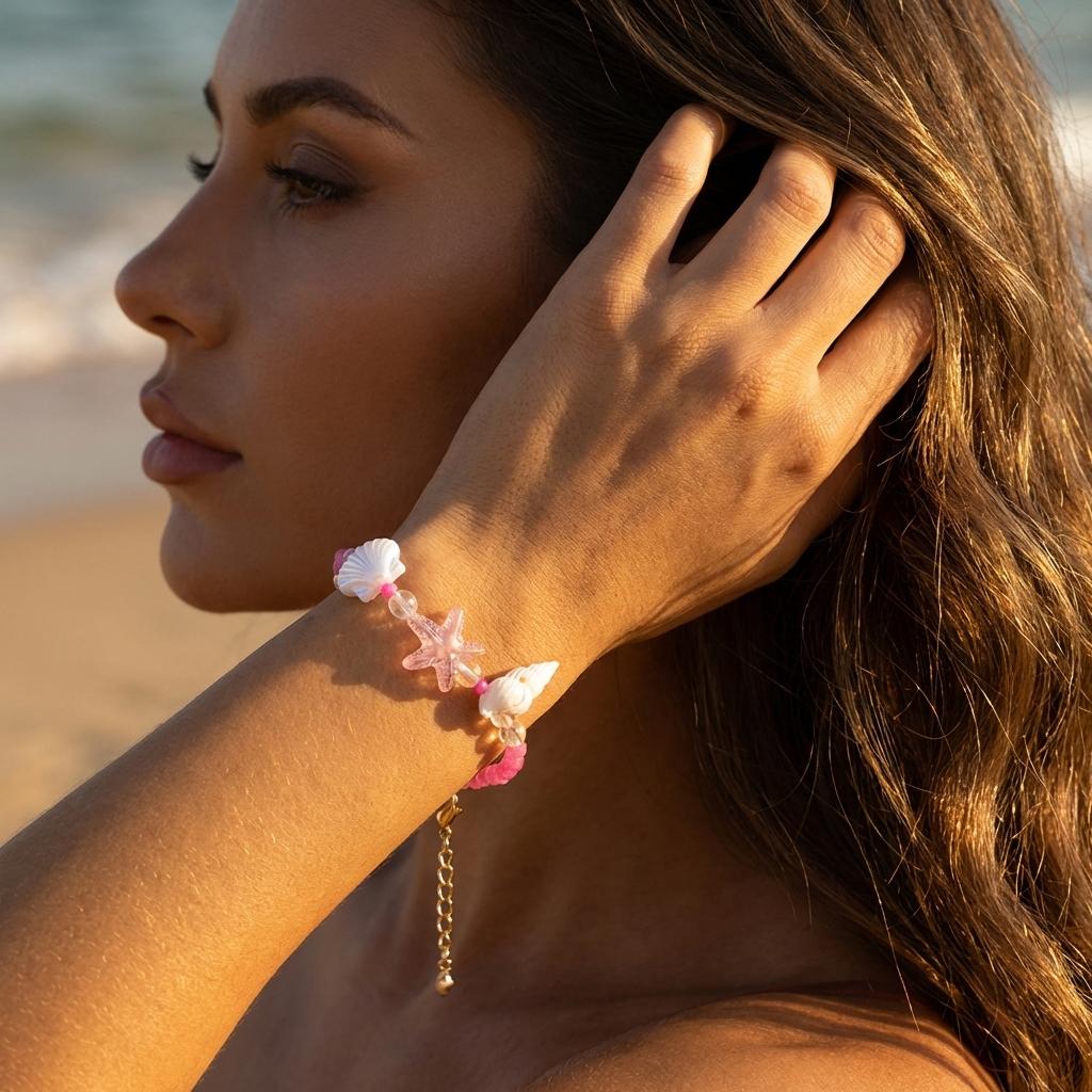 Handmade Crystal Starfish Shell Charm Bracelets for Women Bohemian Conch Adjustable Bracelets Friendship Beach Holiday Jewelry