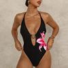 Jednoczęściowy strój kąpielowy plażowy bikini dla kobiet z krzyżującymi się ramiączkami i głębokim dekoltem w serek, z nadrukiem