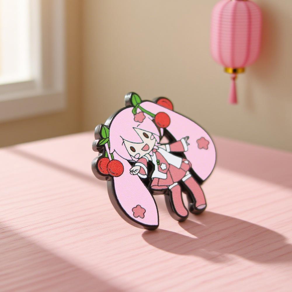 Cherry Blossom Virtual Singer Enamel Pin – Pigtail Girl Badge and Otaku Fan Gift