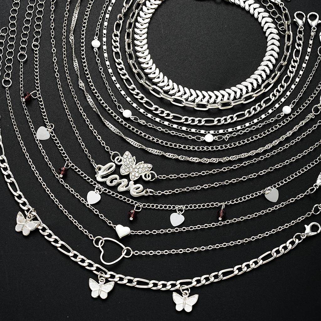 13 Pieces of Women's Butterfly Love Ball Chain Foot Chain Creative Multi-layer  Chain Pendant Foot Chain