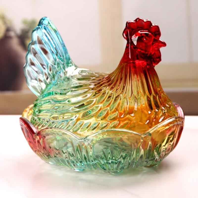 Glass Hen Candy Dish,Decorative Covered Candy Bowl with Lid Crystal Glass Chicken Shape Candy Jar Snacks Bowl Gift