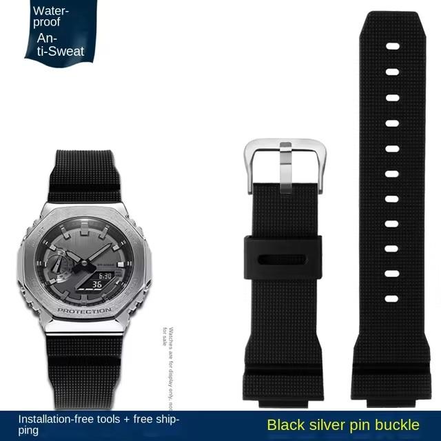 For Casio G-Shock GM-2100 GM-S2100 GA-2100 men Sports waterproofing watch strap Red Gray Rubber resin watchband 16mm