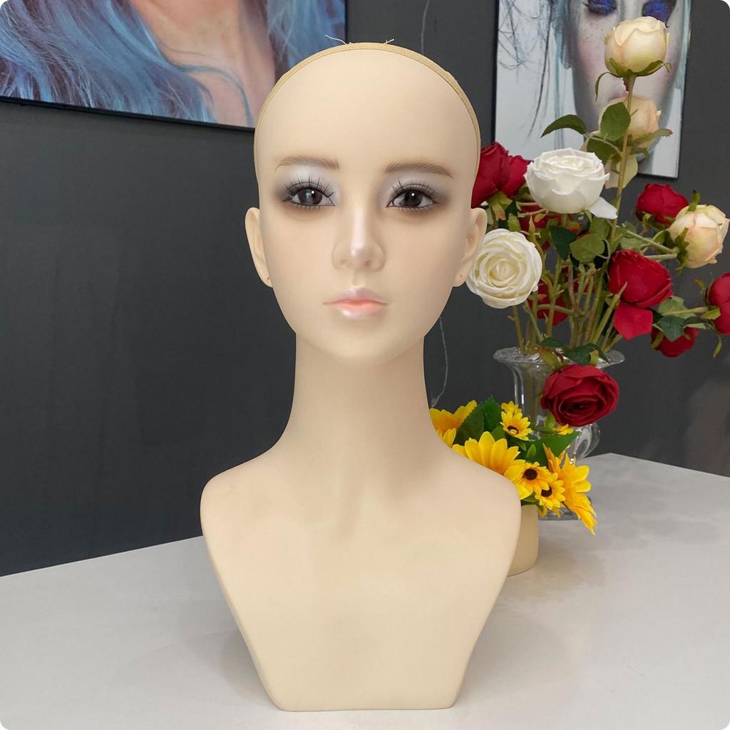 Female Mannequin Bust PVC Shell Hairpiece Display Head Foam Filled Jewelry for Photo
