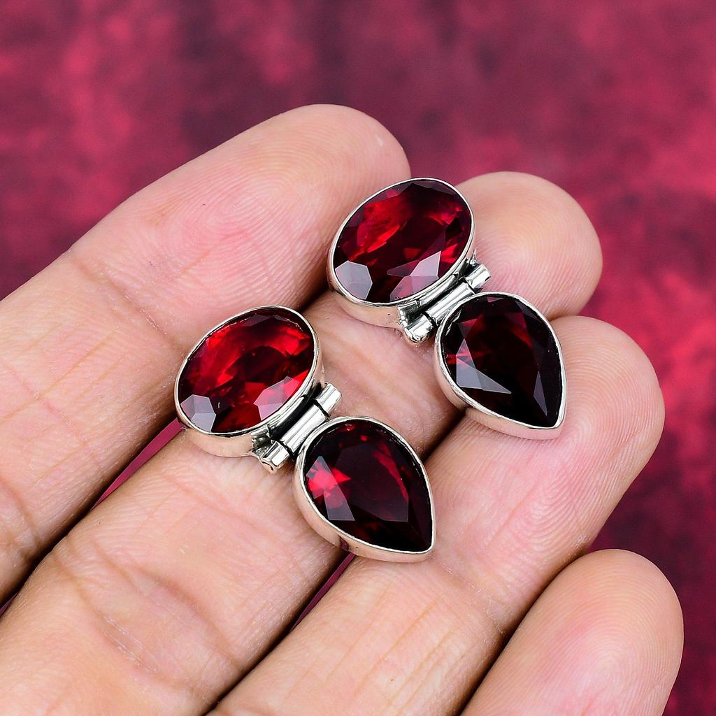 Garnet Earrings Gemstone Jewelry, 925 Solid Sterling Silver Earrings, Handmade Jewelry Birthstone Earrings, Gift For Him