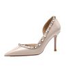 Women's Nude Patent Leather Stiletto Heels with Rivet Cut-Outs, Pointed Toe, Spring/Summer 2025