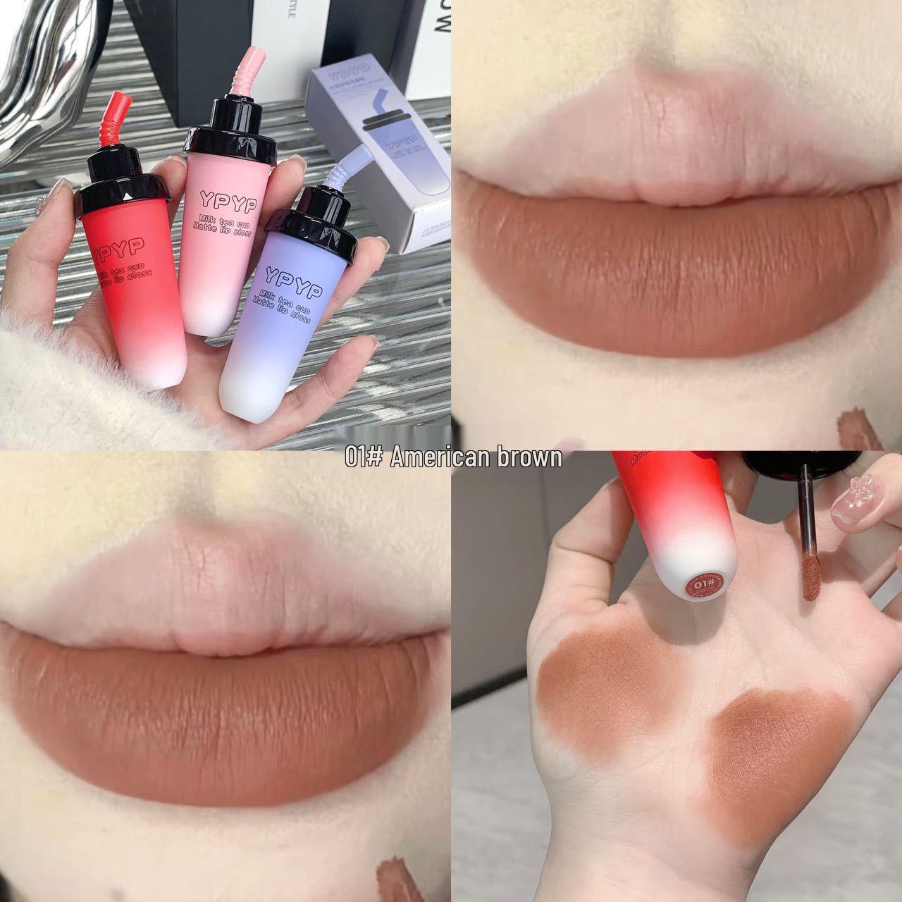 

YPYP Matte Velvet Lip Glaze, Non-Stick, Gray Pink - Perfect for Students