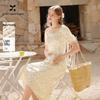 Xiangying French Floral Square Neck Midi Dress