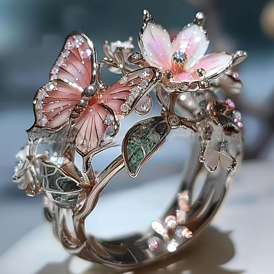

1pc Elegant Butterfly Flower Ring, High-quality Jewelry, Open Ring, Suitable for Women, Wedding Party Gift, Irish Valentine s Day Gift