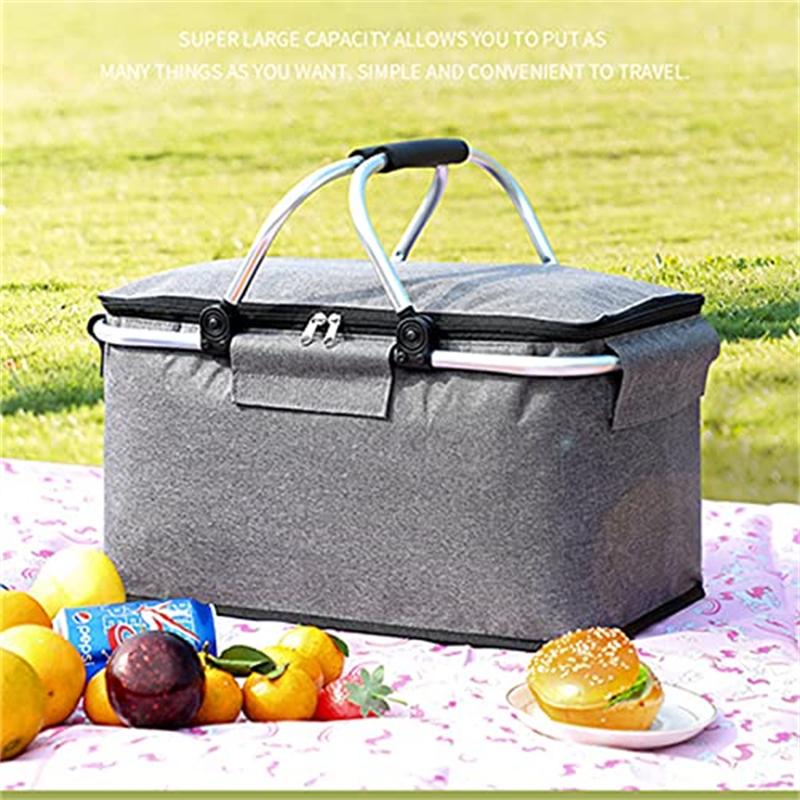 Insulated Picnic Basket 30L Foldable Insulated Grocery Picnic Set and Travel Shopping Bag,Strong Aluminum Frame Waterproof Bag