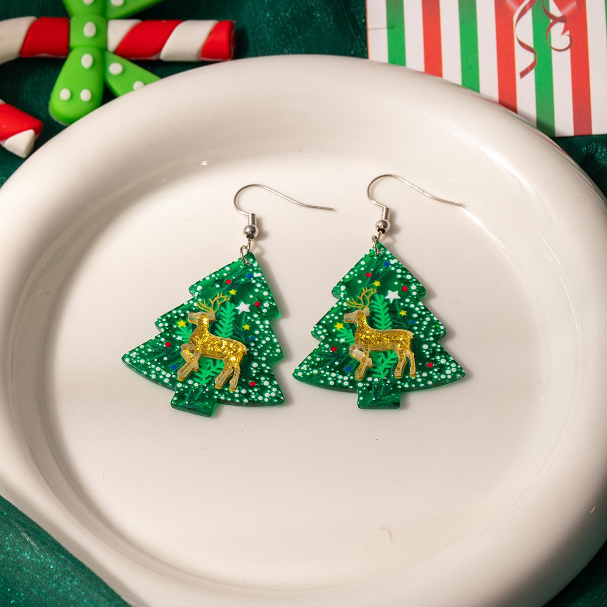 

Christmas Tree Christmas Elk Snowflake Simple Earrings Women s Earrings