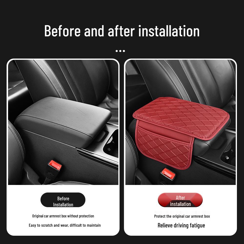 Universal Car Armrest Heightening Pad with Leather Storage Bag