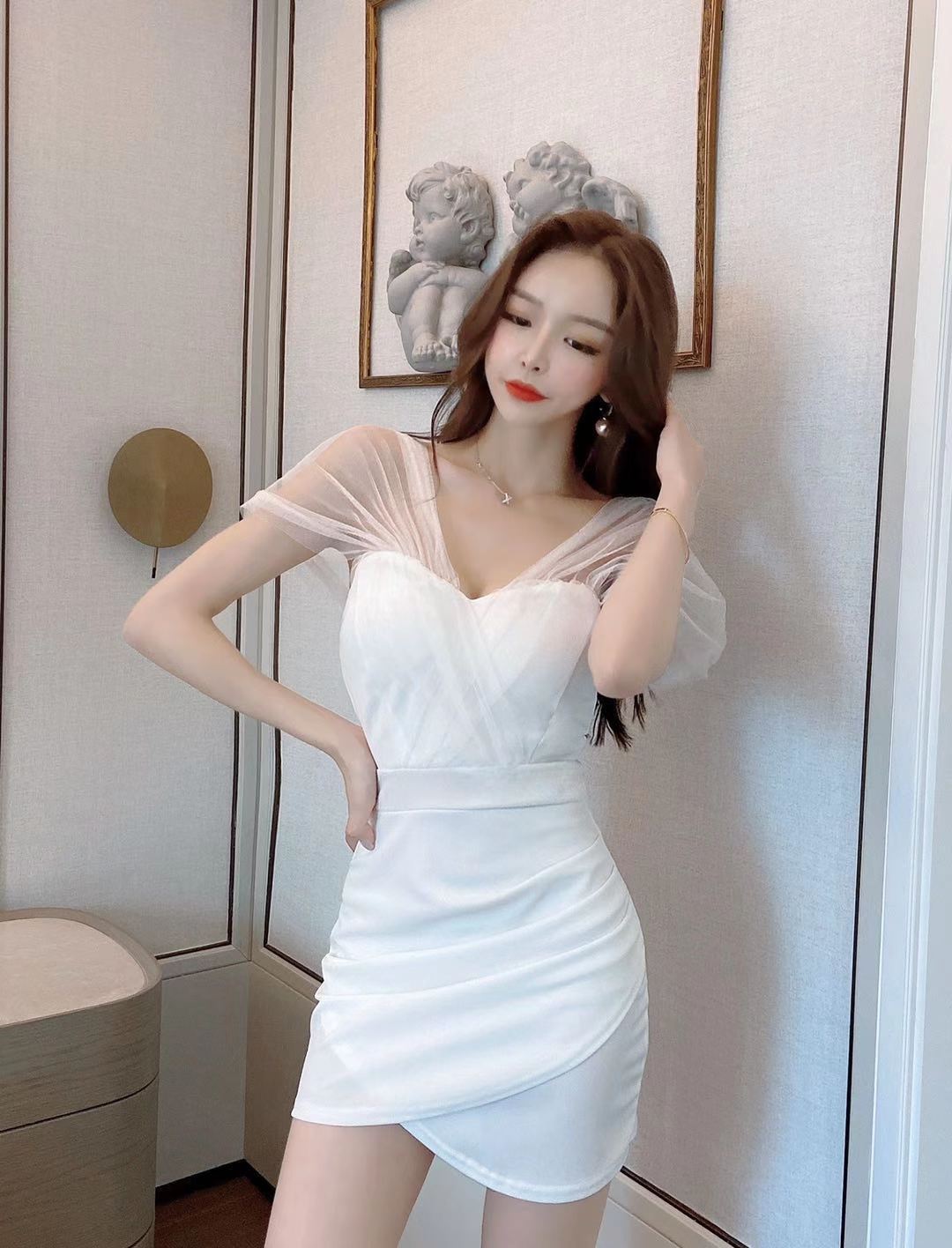 Nightclub dress sexy dress new skirt women s nightclub tight and thin hip skirt S белый